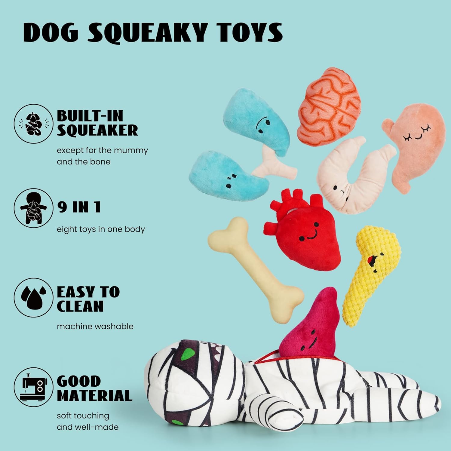 9 in 1 Zombie Plush Dog Toys with Organs shaped toys