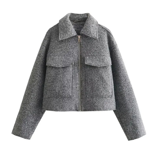 Cropped Jacket for Women Short Coat Tweed Jacket Zip Crop